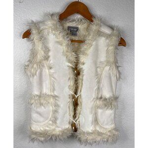 Rave Faux Suede Fur Lined 90's Y2K Festival Toggle Button Vest White Size S